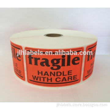 2X3 red fluorescent FRAGILE HANDLE WITH CARE STICKERS